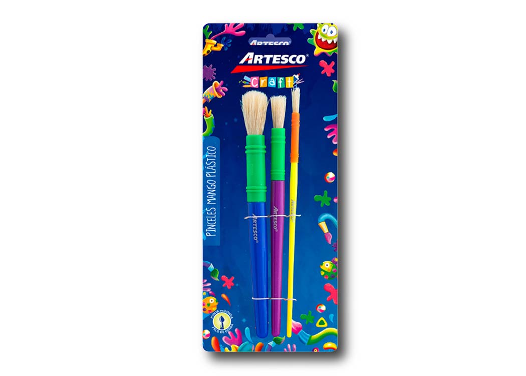 PINCEL CERDA REDONDO BICOLOR 3 PCS